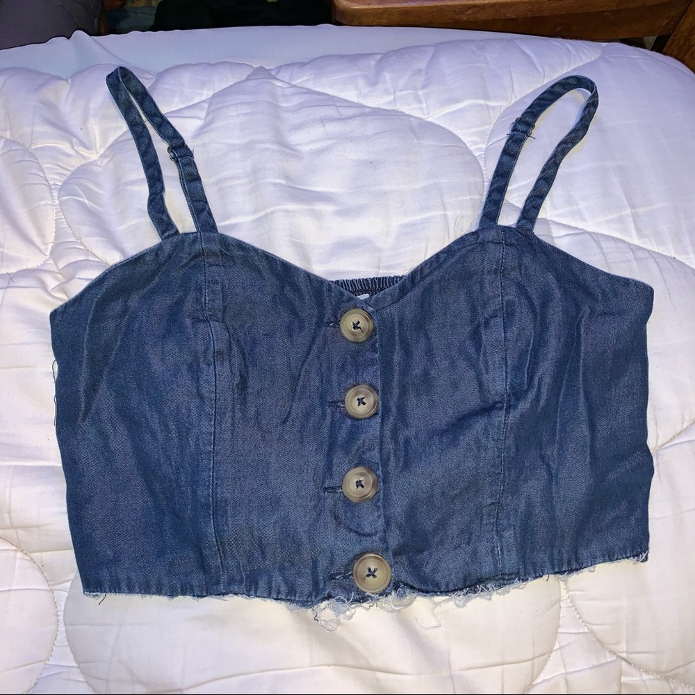 Faux denim button crop top